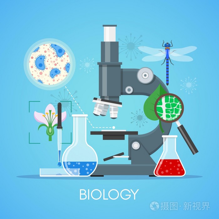 生物科学教育概念向量海报平面样式设计中.学校实验室