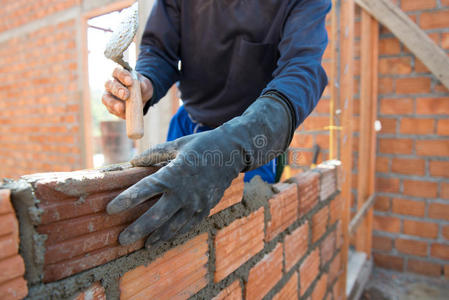 工人 砌砖 砖石建筑 房子 建设 泥刀 职业 灰浆 商人