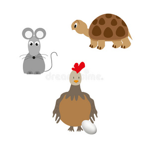 动物群 公鸡 母鸡 啮齿动物 哺乳动物 鸡蛋 可爱的 卡通
