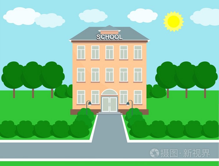 学校风景和校舍.矢量图插画-正版商用图片1py3aa-摄图新视界
