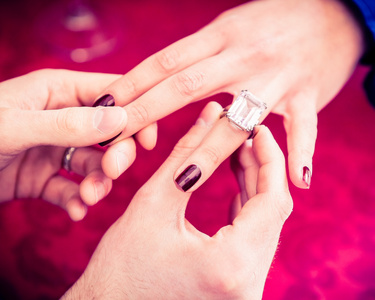 男人对女性戴订婚戒指图片