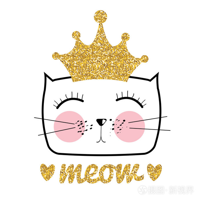 可爱的手绘猫矢量图小公主皇冠概念
