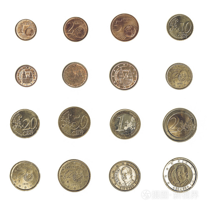 老式的欧元硬币-西班牙