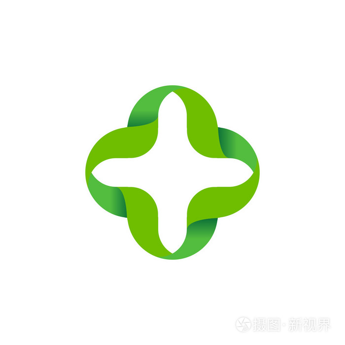 孤立的抽象绿色交叉矢量标志. 概述加号
