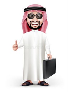 三维英俊的沙特阿拉伯男子传统服装