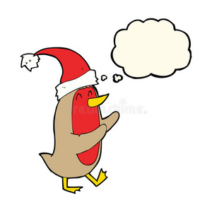 卡通圣诞知更鸟与思想泡沫