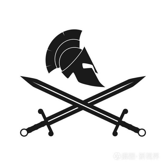 斯巴达人头盔和交叉的剑