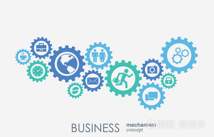 抽象背景与连接的齿轮和图标的战略 服务 分析 研究 seo,数字营销