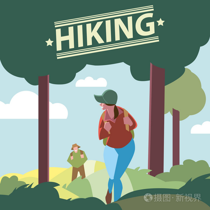 徒步旅行的游客的剪影