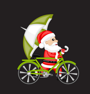 圣诞老人与自行车和伞图片