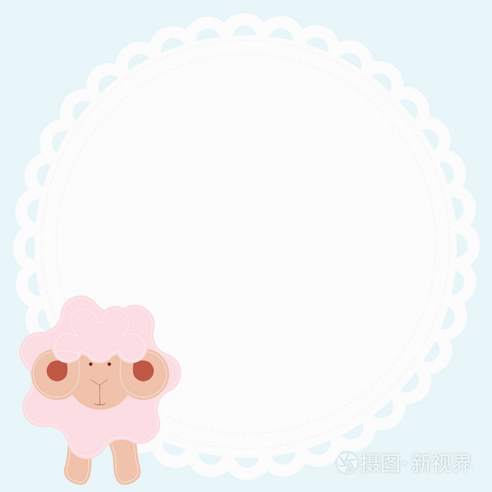 蓝色背景上有羊的可爱的圆框宝宝