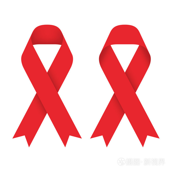 红丝带艾滋病,艾滋病毒图标图,正面和背面