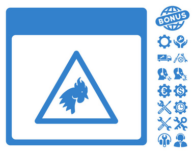 公鸡危险日历页矢量图标与奖金图片
