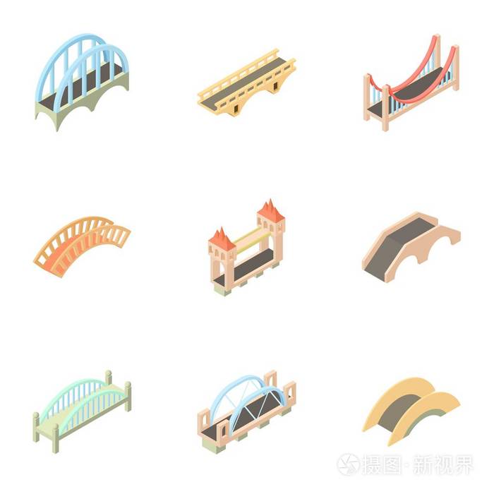 桥过渡图标集,卡通风格