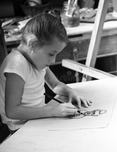 绘画 画家 形象 画架 油漆 艺术品 爱好 成人 小孩 女孩