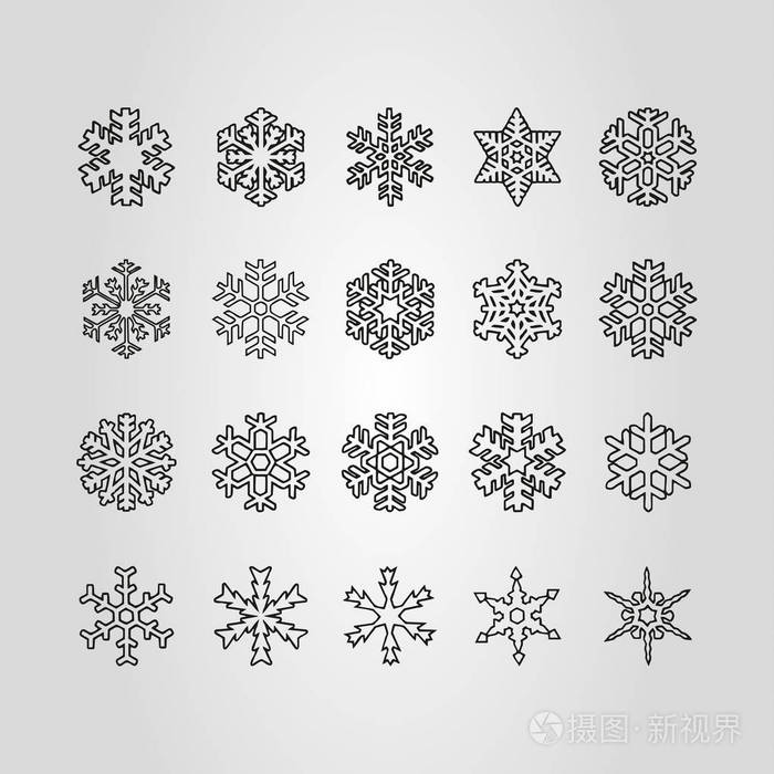 雪花图标, 符号和符号矢量插图