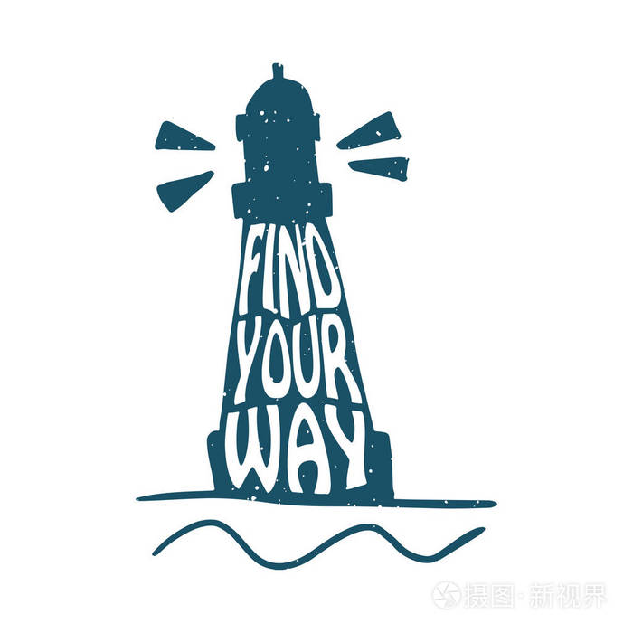 在蓝色灯塔矢量图 m 上找到你的方式刻字插画-正版商用图片1r7wts-摄