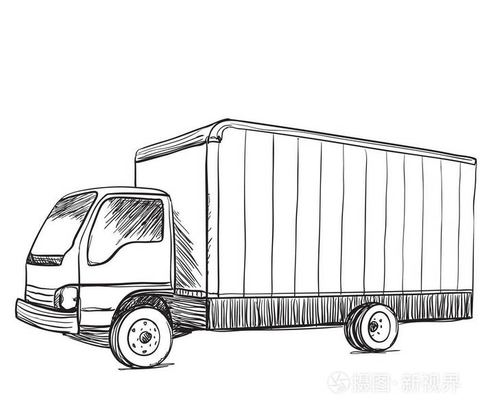卡车的素描.手绘插图