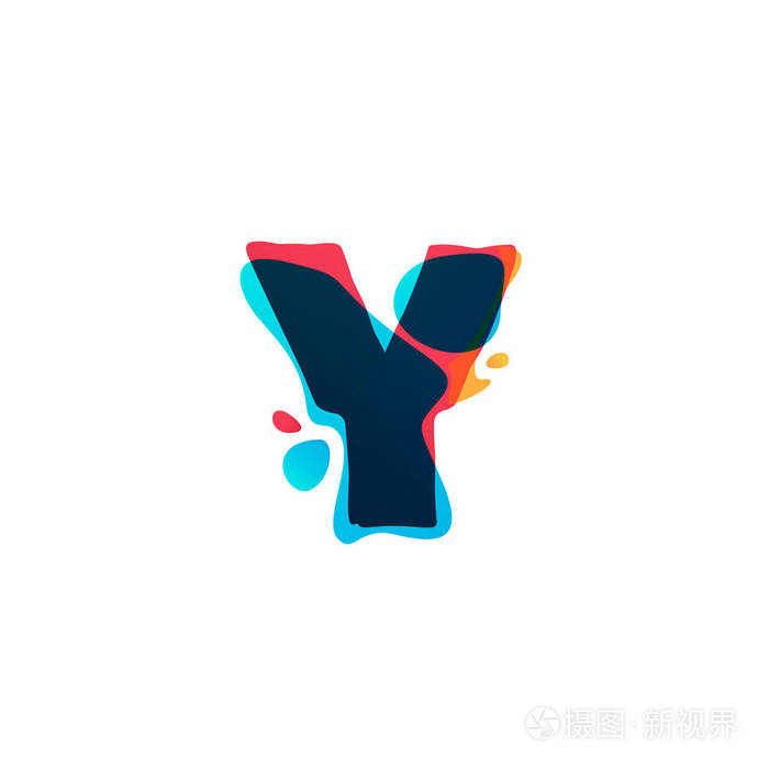 多彩的水彩泼墨 y 字母标志