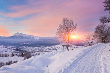 山中美丽的冬天风景图片