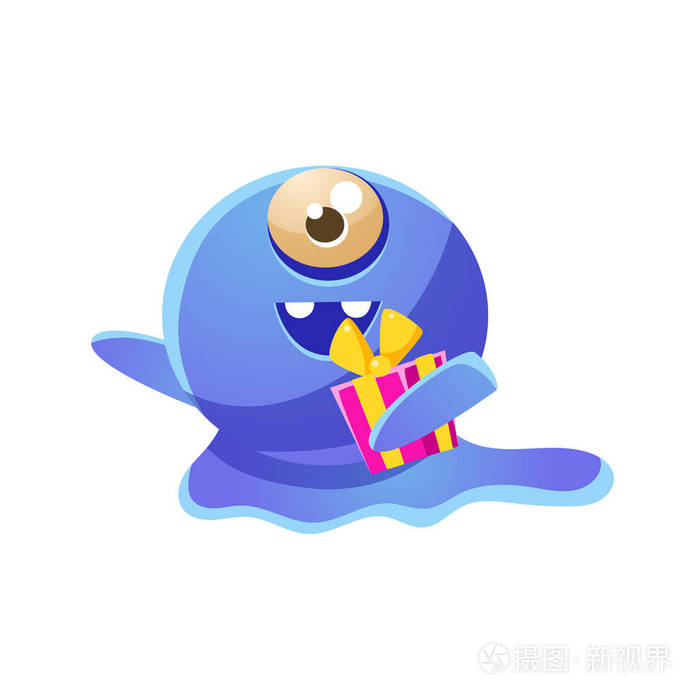 蓝色的独眼玩具怪兽持有一份礼物