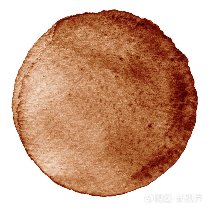 棕色的水彩圈.染色与纸张的纹理.白色背景上分离的设计元素.