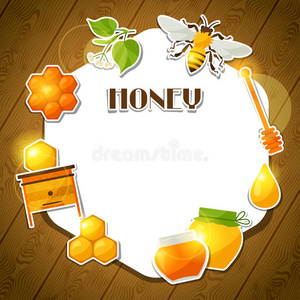 背景设计与蜂蜜和蜜蜂贴纸