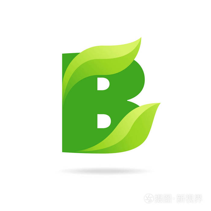 b 图标,带绿色的树叶.矢量生态设计
