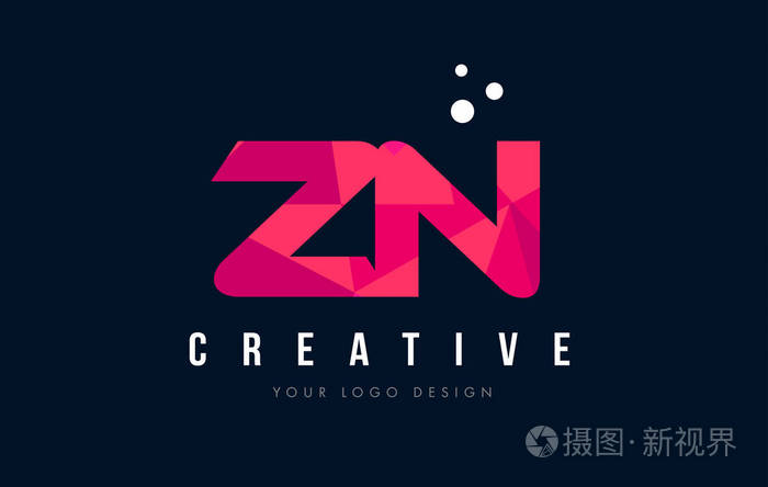 锌zn字母徽标与紫色的低聚粉色三角形概念