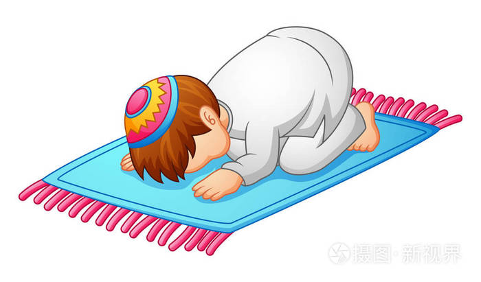 小小孩磕头祈祷的穆斯林