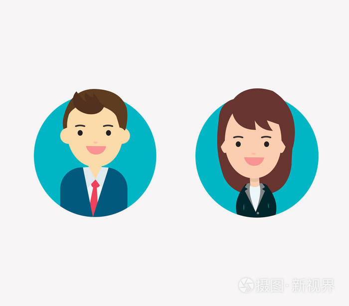 平面向量的商人和女商人字符.矢量头像头像去工作了.微笑的快乐的人.