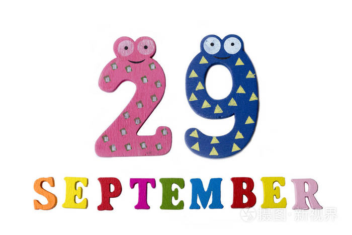9月29日在白色背景,信件和数字