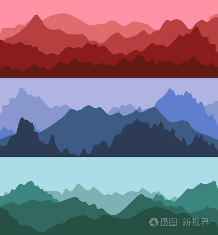 动漫剪影彩色山景背景.向量