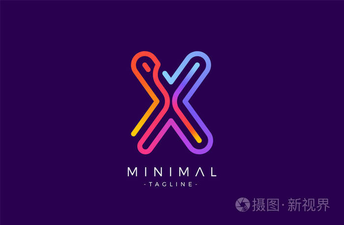 最小线条字体风格x字母标志彩色笔画为个人和企业身份