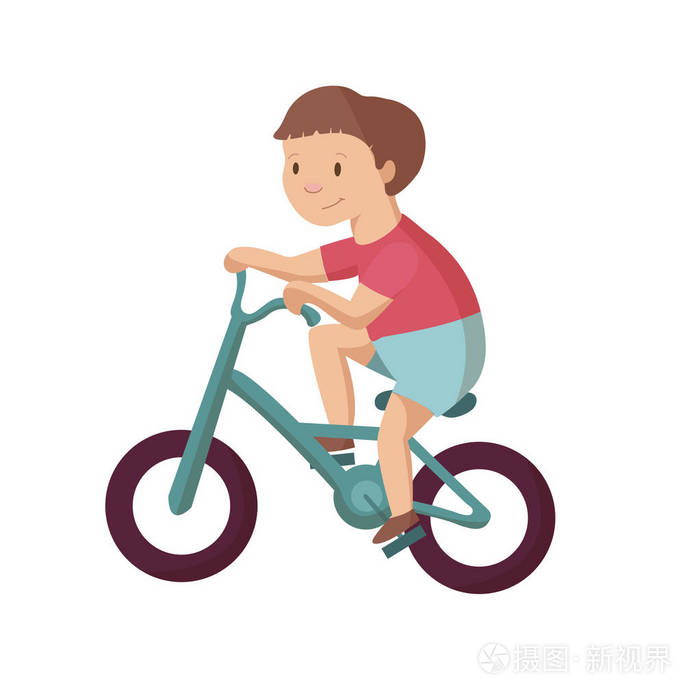 少年儿童骑自行车骑自行车特点卡通矢量图