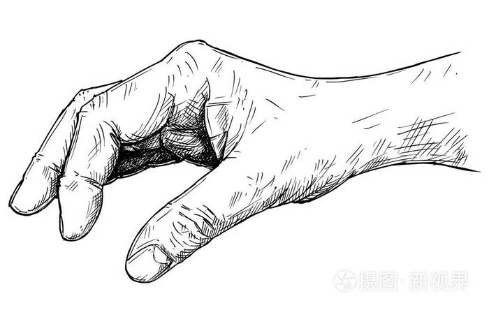 在捏手指之间握着小东西的矢量艺术插图或图画