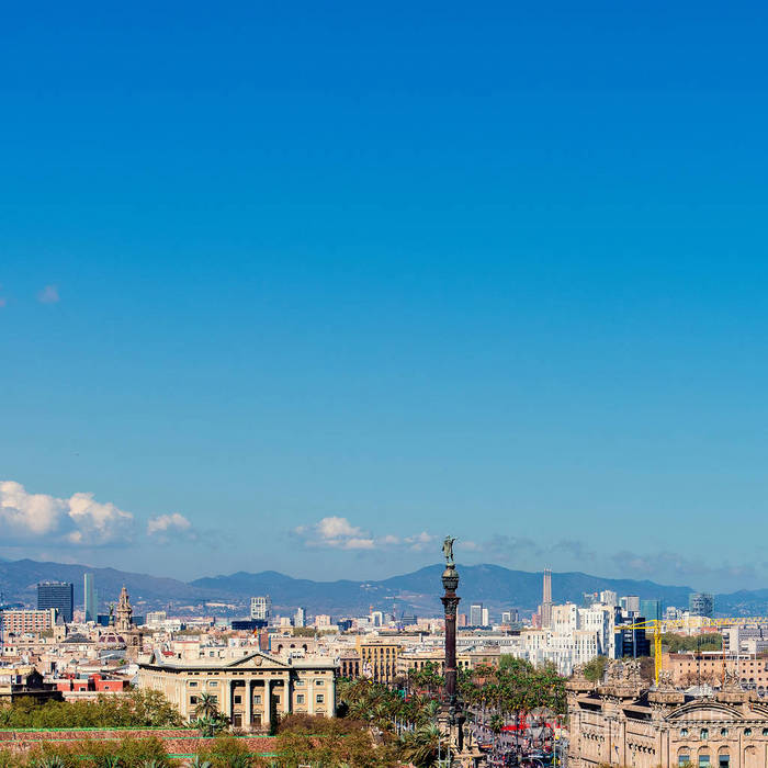 巴塞罗那城市天际线空中全景