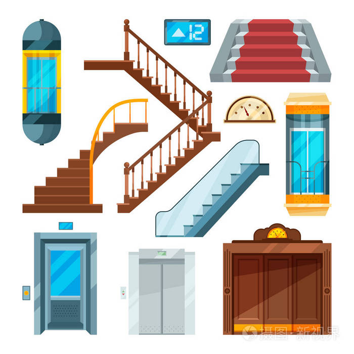 电梯和楼梯的风格不同.卡通风格的提升机制