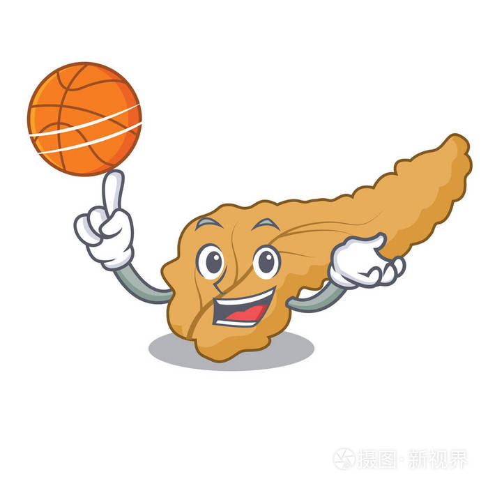篮球胰腺角色卡通风格插图