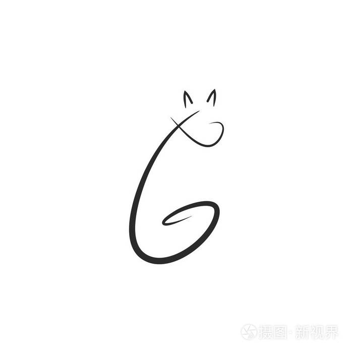 以抽象猫的形式出现在白色背景上的黑线标志
