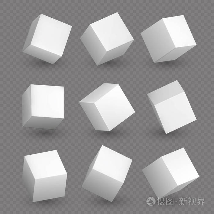 隔离的 3d cubics.带阴影向量集的白色立方体或方框形状