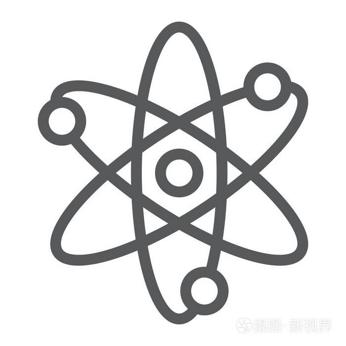 原子线图标, 学校和教育, 物理符号矢量图形, 在白色背景上的线性模式