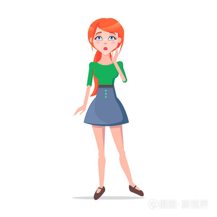 担心年轻女子卡通平面矢量字符