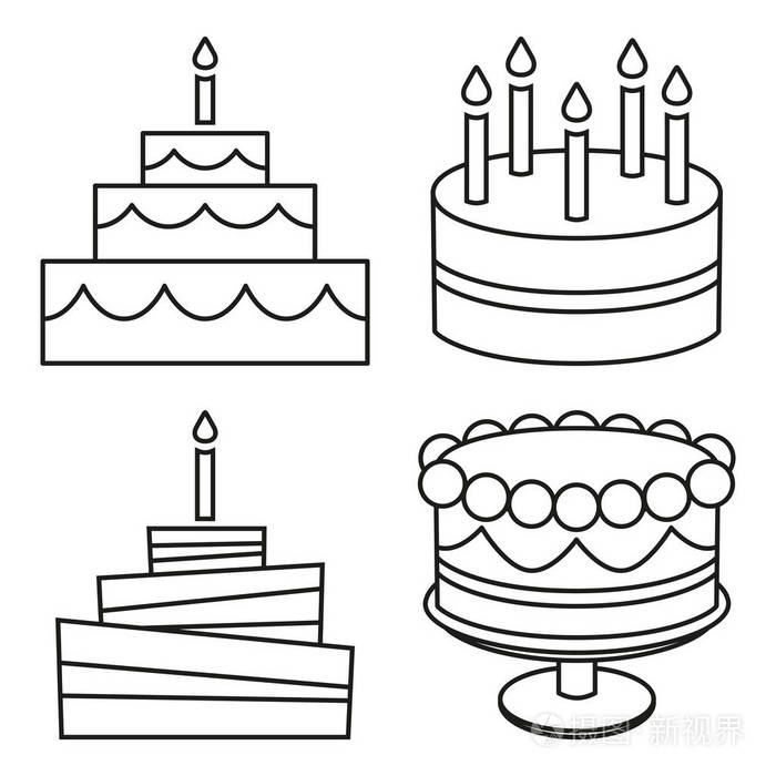 线条艺术黑白生日蛋糕套装