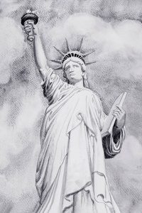 国庆旅游海报水彩画自由女神像纽约美国天际线.