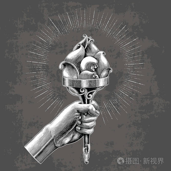 手握手握火炬手素描复古风格
