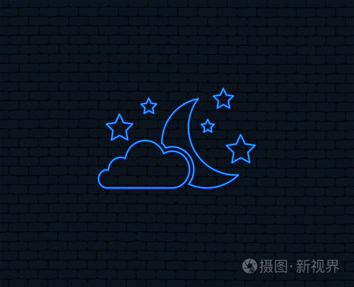 黑色背景上的月亮,云朵和星星图标