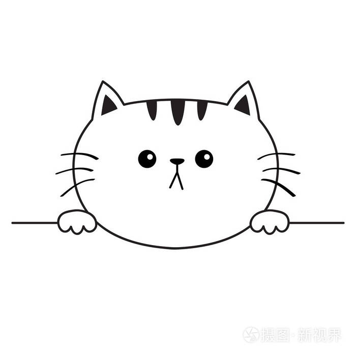 猫悲伤的头脸轮廓图标双手握着爪子等高线可爱的卡通小猫角色卡瓦伊