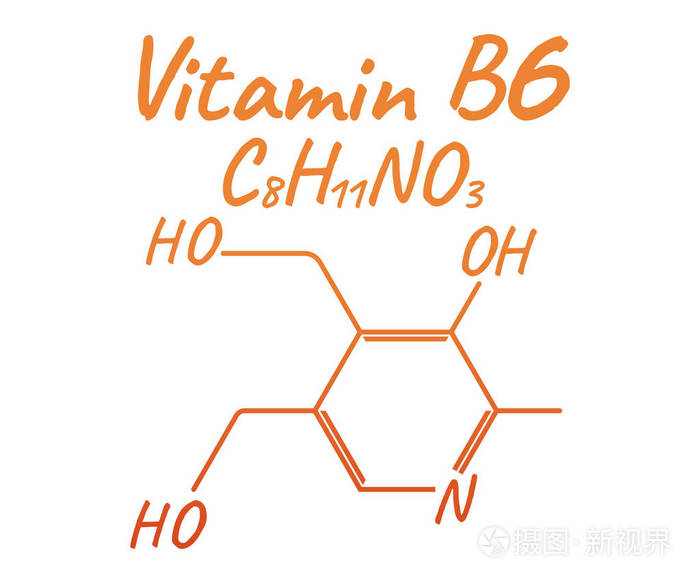 维生素b6标签和图标. 化学配方和结构标志. 矢量图.