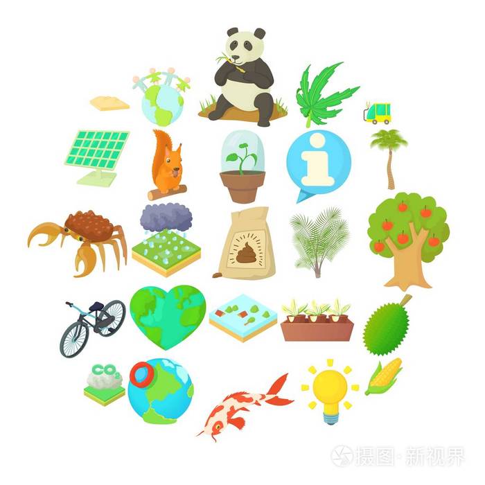 生物学特性图标集,卡通风格